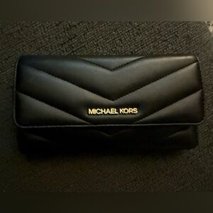 Michael Kors Quilted Black Wallet with Gold Logo